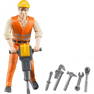 BRUDER  - Figurine ouvrier avec accessoires de chantier - 10,7 cm 
