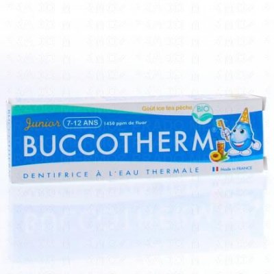 BUCCOTHERM  Dentifrice Enfant 7 &agrave; 12 ans Bio Go&ucirc;t Ice Tea P&ecirc;che 50ml