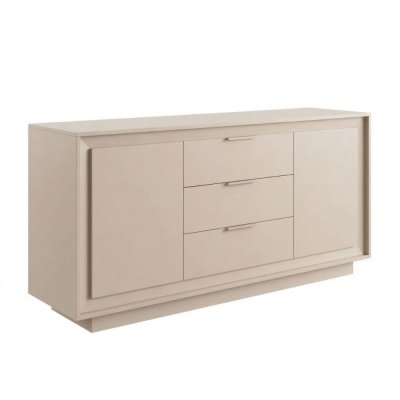 Buffet 2 portes 3 tiroirs beige poudr&eacute; pi&egrave;tement socle - AZONTO -