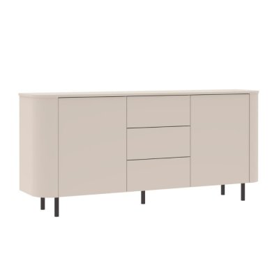 Buffet 2 portes 3 tiroirs finition laqu&eacute; beige design coins arrondis