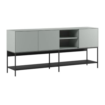 Buffet 3 portes 1 niches m&eacute;lamin&eacute; vert sauge pieds &eacute;tag&egrave;re m&eacute;tal noir
