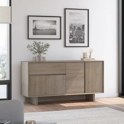 Buffet 3 portes 1 tiroir 146x45x76 cm effet ch&ecirc;ne - FHURI