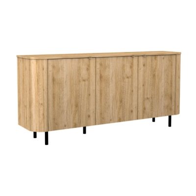Buffet 3 portes aspect bois finition cadiz design coins arrondis pied