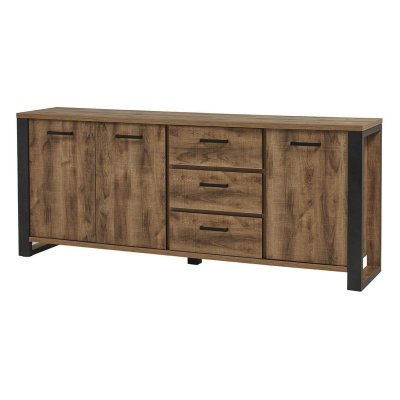 Buffet 3 Portes Aspect Ch&ecirc;ne Artisan Avec Structure Noir Graphite - Osam