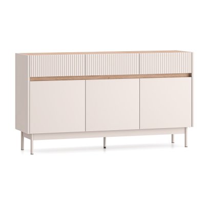 Buffet 3 portes avec 3 tiroirs, gris cachemire/aspect ch&ecirc;ne, 154 cm