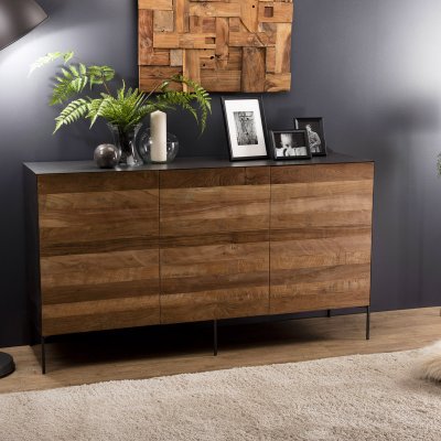 Buffet 3 portes en teck recycl&eacute; m&eacute;tal et pieds m&eacute;tal gris anthracite