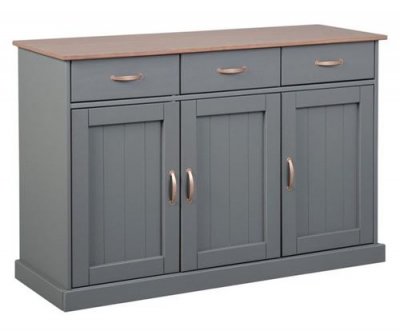Buffet 3 tiroirs 3 portes LUZERNA 4.1 FSC en Bois Massif Gris/S&eacute;pia