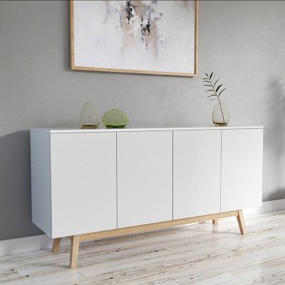 Buffet 4 portes 2 tiroirs int&eacute;rieurs blanc
