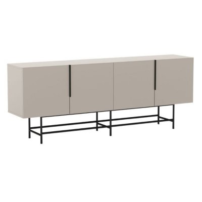 Buffet 4 portes m&eacute;lamin&eacute; beige pieds poign&eacute;es m&eacute;tal noir
