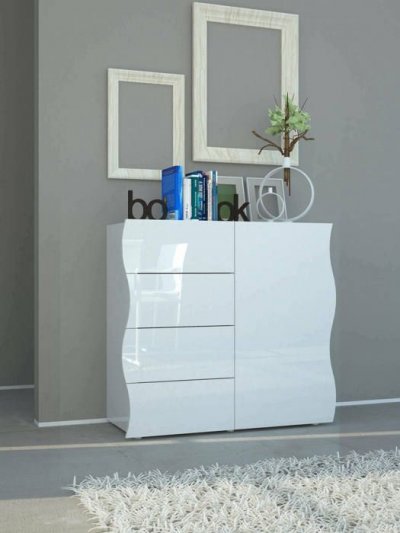 DMORA Buffet avec 1 porte effet bois blanc brillant 90x40 cm