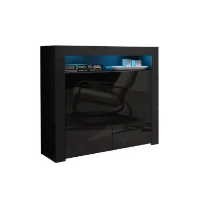 Buffet bahut brillant noir Spider illumin&eacute; LED 107 cm Caisson Noir MAT