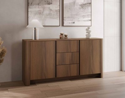 Buffet bas 2 portes 3 tiroirs 168 cm effet noyer
