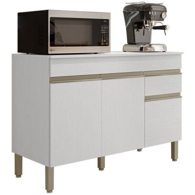 Buffet Bas 3 Portes 1 Tiroir Blanc 5 Niches L 120 H 86 P 53.3 Cm