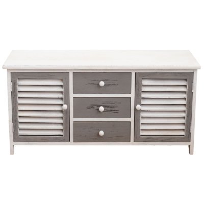 MOBILI REBECCA Buffet bas avec 3 tiroirs 2 portes en bois blanc et gris