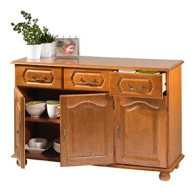 Buffet bas ch&ecirc;ne 3 portes 3 tiroirs
