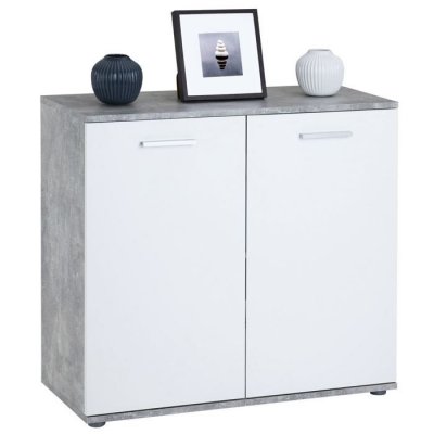 Buffet CHICAGO avec 2 portes, en m&eacute;lamin&eacute; d&eacute;cor b&eacute;ton et blanc