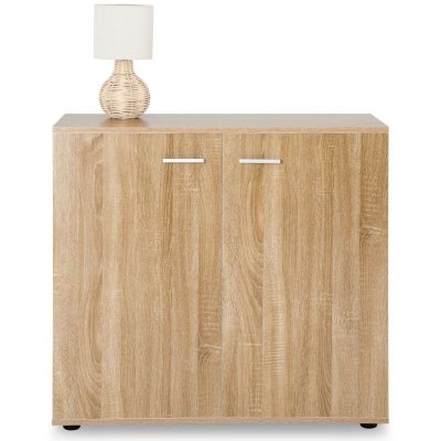 Buffet chicago commode meuble de rangement en m&eacute;lamin&eacute; d&eacute;cor ch&ecirc;ne sonoma, avec 2 portes 