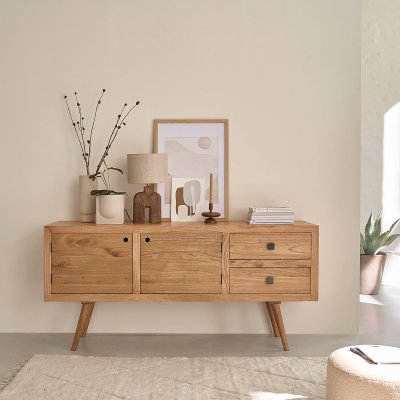 Buffet en bois de mindy - largeur 180 cm - 2 portes 2 tiroirs - oslo