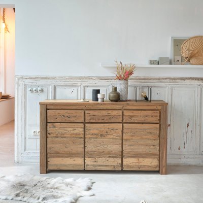 Buffet en bois de teck recycle - 3 tiroirs + 3 portes