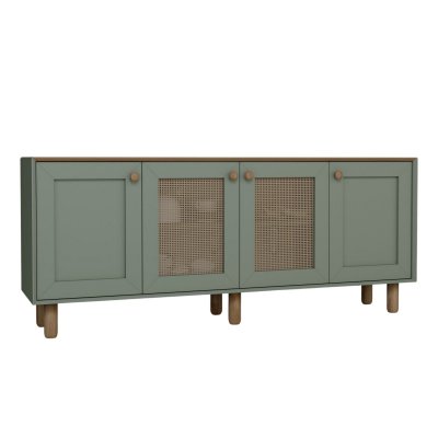 Buffet en bois et cannage ""Bohemian"" - 180 x 40 x 75 cm - Vert