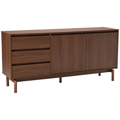 Buffet en bois fonc&eacute; 2 portes 3 tiroirs 160cm
