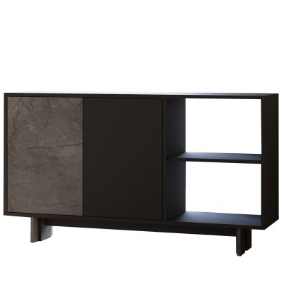 Buffet En Bois ""ravello"" - 140 X 35 X 80 Cm - Gris Anthracite Marbr&eacute;