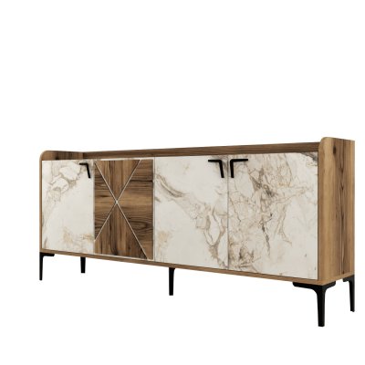 Buffet En Bois ""venedik"" - 180 X 35 X 78 Cm - Blanc Marbr&eacute;