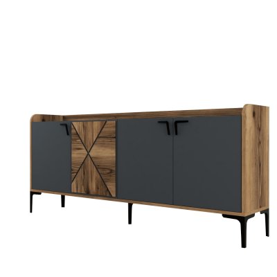 Buffet en bois Venedik - 180 x 35 x 78 cm - Gris anthracite