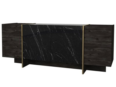 Buffet en bois Veyron - 180 x 46 x 75 cm - Noir Or