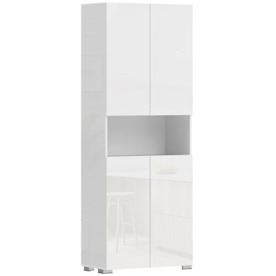 Buffet Haut Blanc Laqu&eacute; 4 Portes 4 &Eacute;tag&egrave;res Niche
