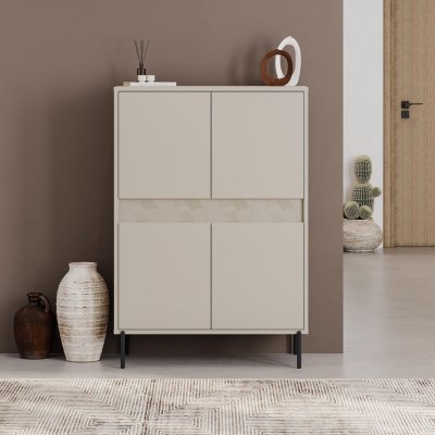 Buffet haut GRETA 4 portes cr&egrave;me pieds noirs 85 x 40 x 123 cm