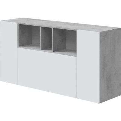 LOUNGITUDE Buffet john 3 portes et 3 niches l150cm - blanc / b&eacute;ton