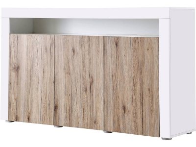 Buffet Led "Bogota" - 155 X 40 X 92 Cm - Ch&ecirc;ne / Blanc Laqu&eacute;