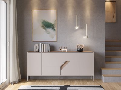 Buffet  LILOU - Ch&ecirc;ne Artisan & Cr&egrave;me - 4 portes - 180 x 40 x 80 cm