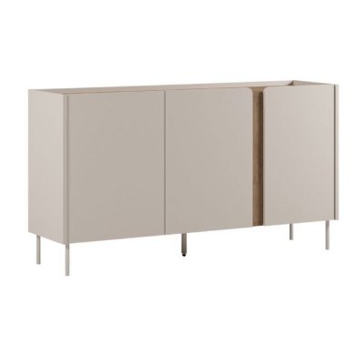 Buffet LIWENN 3 portes 150cm en m&eacute;lamin&eacute; beige et imitation bois