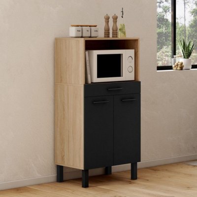 IDMARKET Buffet mi-haut 60 cm 1 tiroir 2 portes noir