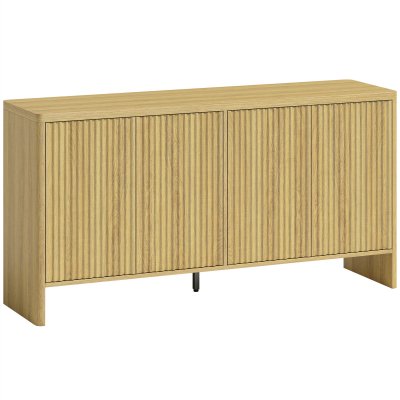 Buffet salon 4 portes rainur&eacute;es &eacute;tag&egrave;re r&eacute;glable mdf ch&ecirc;ne