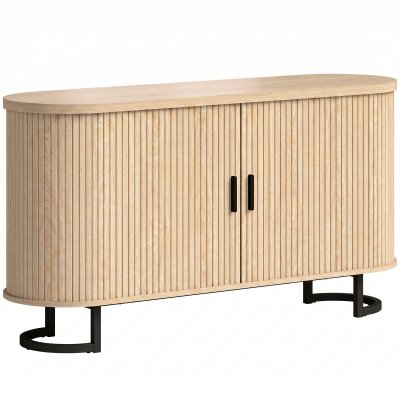 Buffet salon portes coulissantes &eacute;tag&egrave;res ajustables bois naturel