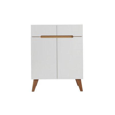 Buffet scandinave blanc et bois 2 portes 2 tiroirs L80cm MELKA