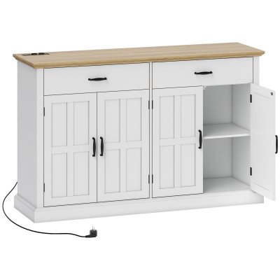 HOMCOM Buffet Style Rural Chic - 4 Portes 2 &Eacute;tag&egrave;res 2 Tiroirs - Blanc Effet Bois Clair