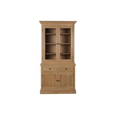 Buffet vaisselier en ch&ecirc;ne 2 portes vitr&eacute;es 2 tiroirs 2 portes bois