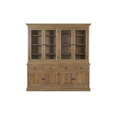 Buffet vaisselier en ch&ecirc;ne 4 portes vitr&eacute;es 4 tiroirs 4 portes bois
