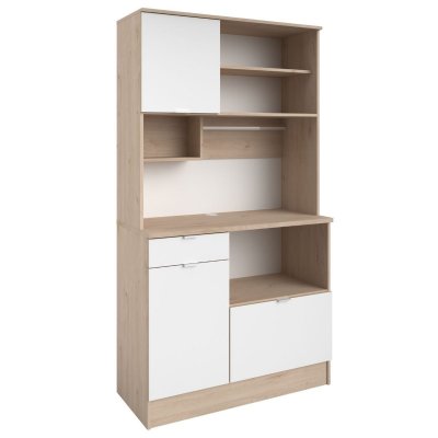 Buffet Vaisselier Multi Rangements Aspect Bois Et Blanc - Socazic