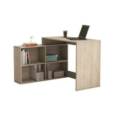 Bureau angle 4 niches en bois naturel