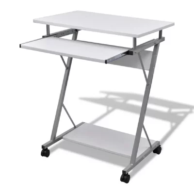 Bureau d'ordinateur compact avec plateau &agrave; clavier Blanc