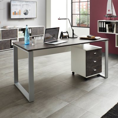 Bureau droit moderne blanc/basalte mezzo