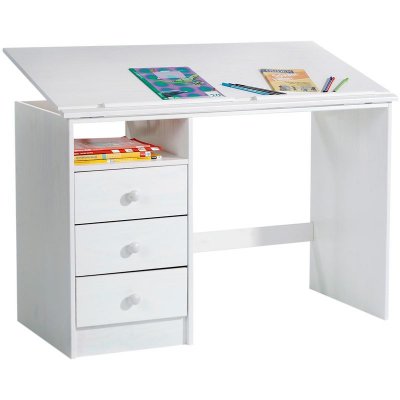 IDIMEX Bureau enfant 3 tiroirs lasur&eacute; blanc