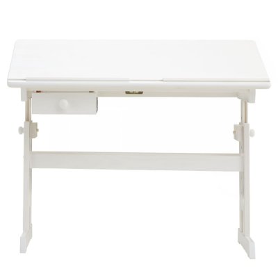 IDIMEX Bureau enfant FLEXI, en pin massif, r&eacute;glable en hauteur et plateau inclinable, lasur&eacute; blanc