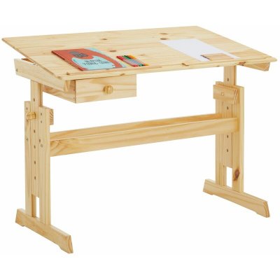 IDIMEX Bureau enfant FLEXI, en pin massif, r&eacute;glable en hauteur et plateau inclinable, vernis naturel