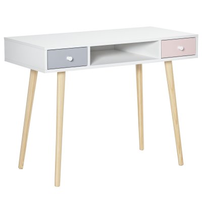HOMCOM Bureau enfant style scandinave 2 tiroirs blanc MDF et pin